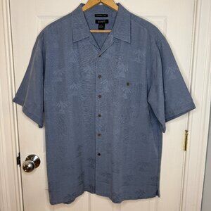 Bruno Washable Silk Blue Palm Trees Hawaiian Short Sleeve Shirt Size XL